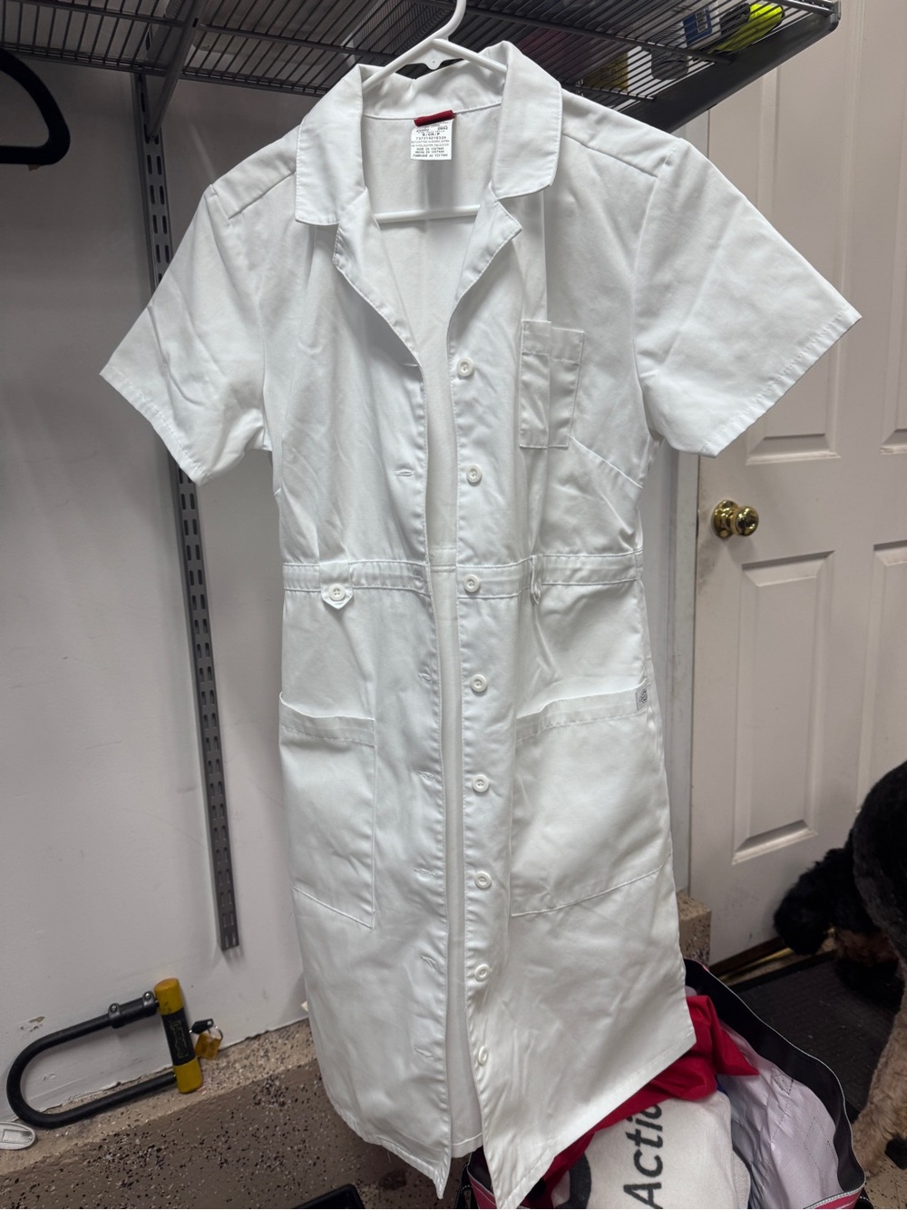 White Women's Short-Sleeve Medical Lab Coat Dress